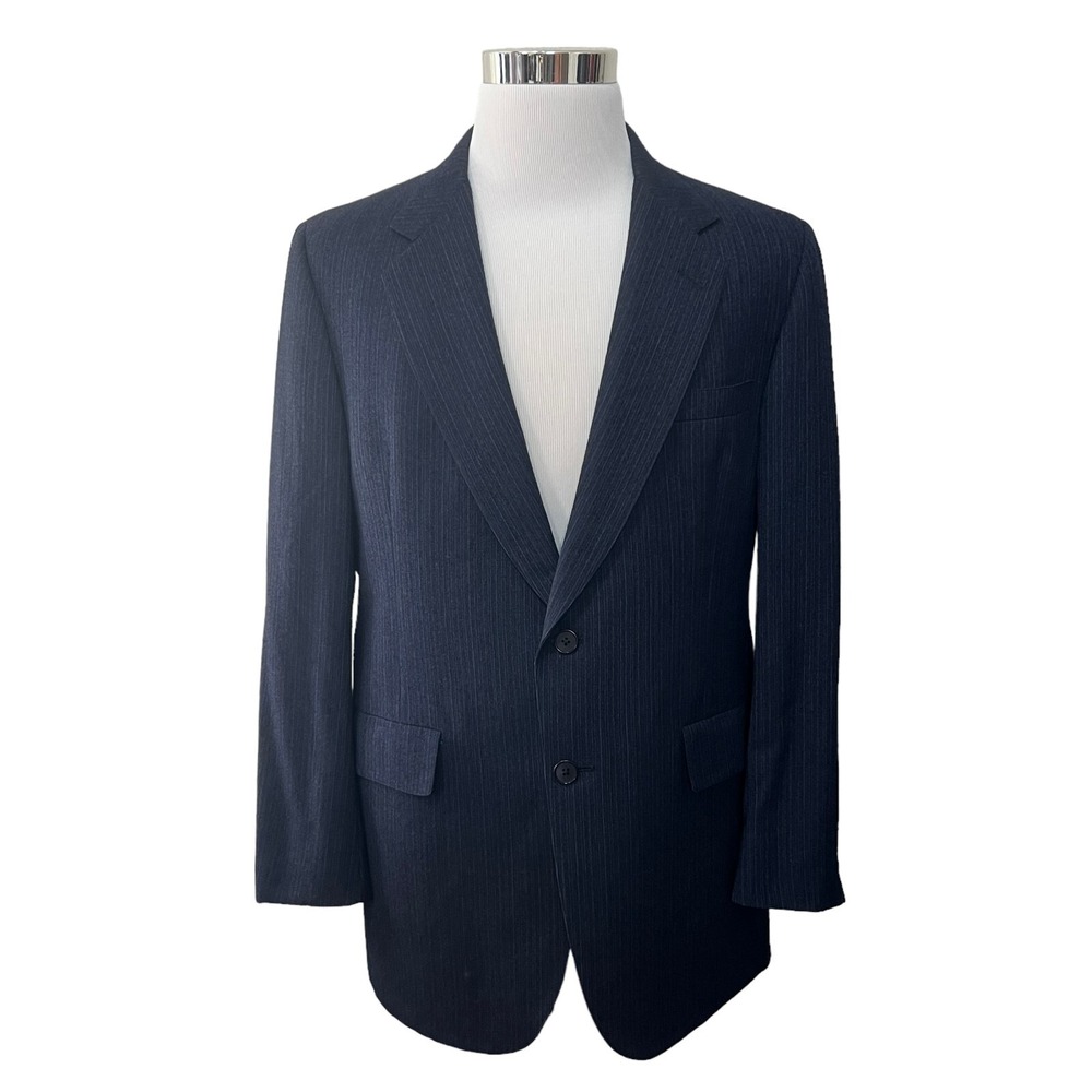 Hart Schaffner & Marx Blazer Mens Gold Trumpeter Blue Pinstripe Wool Notch Lapel